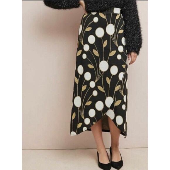 Anthropologie Maeve Craspedia Skirt Midi Tulip Hem XXS Black Gold Glam Party NWT - Picture 1 of 7